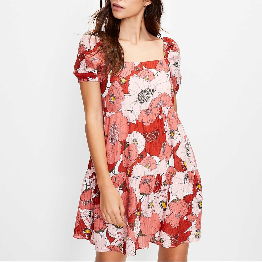Loft Poppy Square Neck Puff Sleeve Dress
